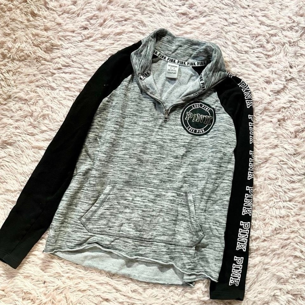 PINK Victorias Secret Quarter Zip Varsity Pullover‎ Womens XS Campus Lounge Yoga